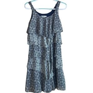 Robbie Bee Navy Blue and Cream Ruffle Dress‎ Sz 6